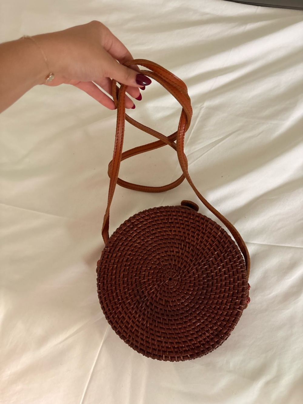 Woven Round Crossbody Bag in Brown